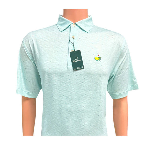 Masters Peter Millar Light Green Performance Tech Polo with White Desi Masters golf Dress outfit