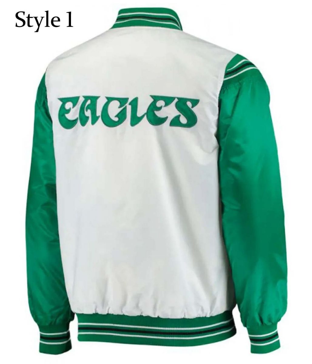 Renegade Philadelphia Eagles Starter Satin Green and White Jacket
