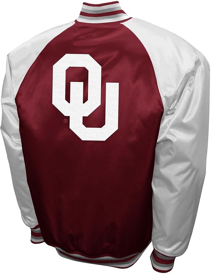 Oklahoma Sooners Varsity Fan Jacket | Crimson Satin Full-Snap The