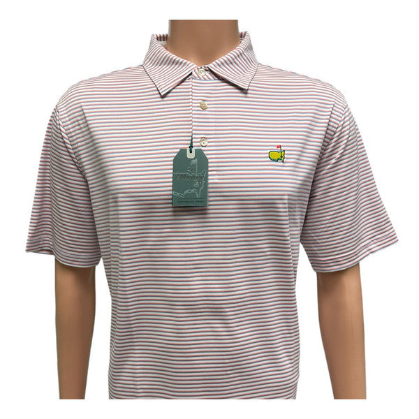 Masters Tech White, Blue & Red Stripe Performance Golf Polo – Breathable Moisture-Wicking Fabric