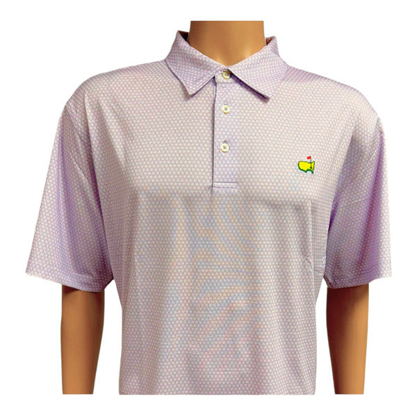 Masters Tech purple polo shirt with white geometric pattern