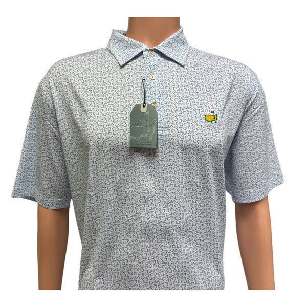 Performance polo shirt in white with blue Masters course map design