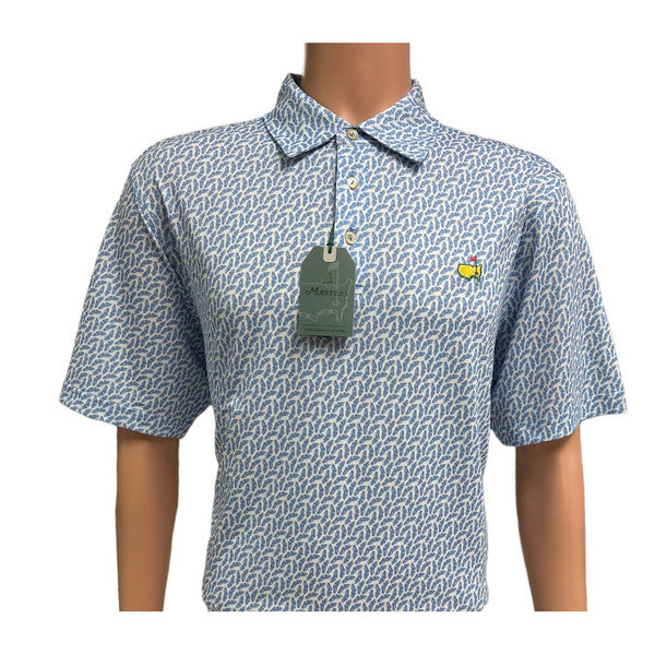 Masters Tech White with Blue Hole 10 Bunker Pattern Polo – Moisture-Wicking Golf Shirt