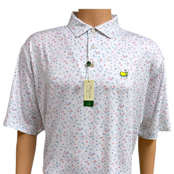 Masters Peter Millar Performance Tech White Caddies and Azaleas Pattern Polo