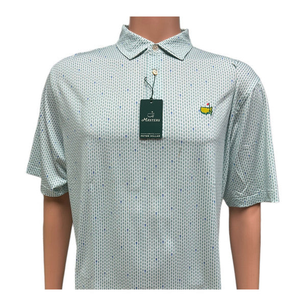 Masters Peter Millar Tech White Plastic Cup Pattern Performance Golf Shirt Polo