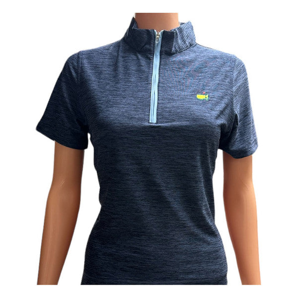 Masters Magnolia Lane Tech Navy Blue 1/4 Zip Mock Neck Short Sleeve Performance Top with Light Blue Zipper