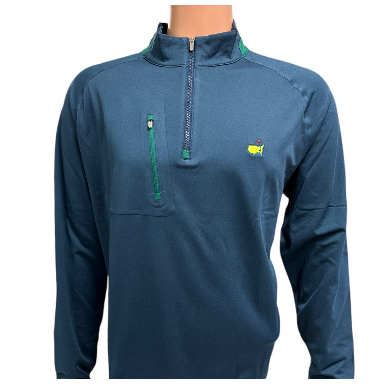 Masters Peter Millar Navy with Pocket and Green Accents 1/4 Zip Pullover