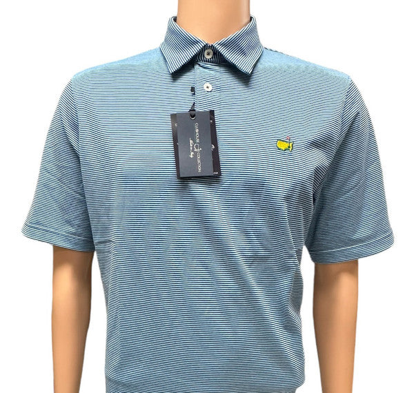 Masters Clubhouse Collection Medium and Light Blue Tight Stripe Cotton Blend Performance Polo Golf Shirt