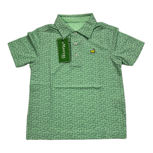 Masters Kids Youth Light Green Tech Polo with Dk Green Outline Map Logo Pattern