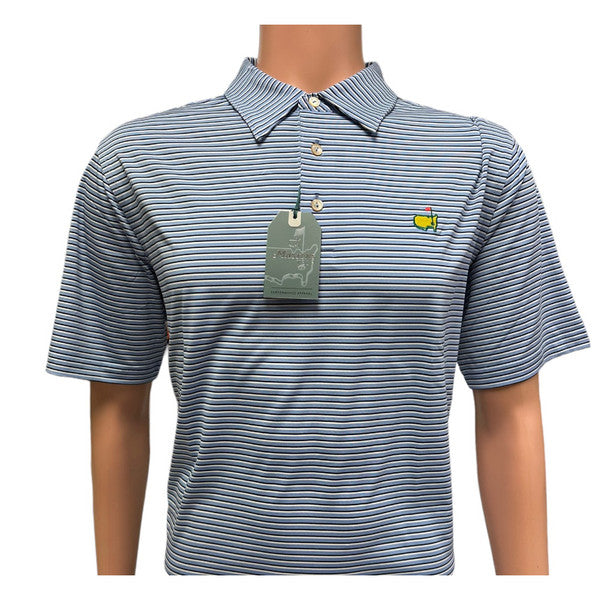 Masters Tech Light Blue with White and Navy Thin Stripes Performance Golf Shirt Polo