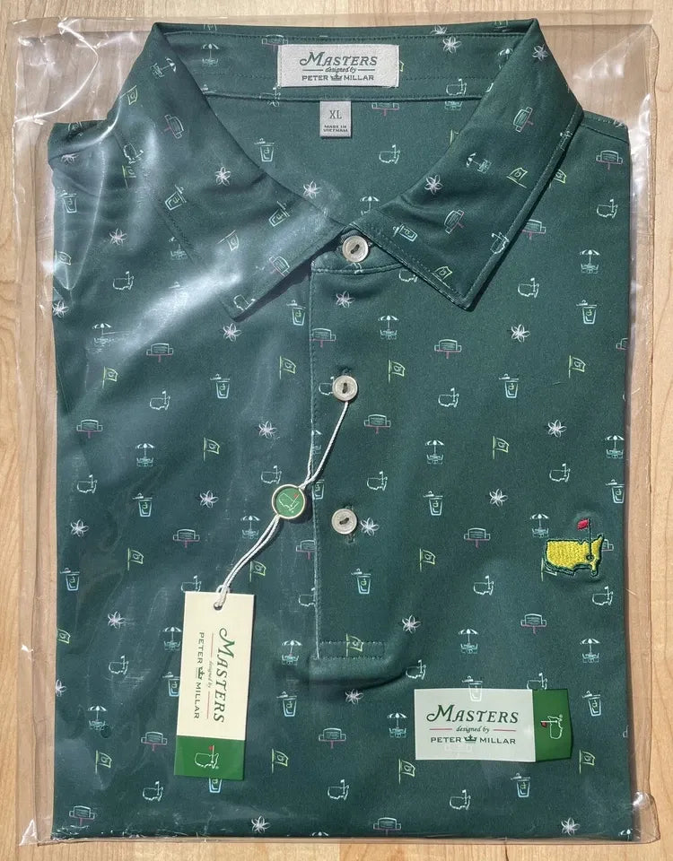 2025 Masters Peter Millar Green Icons Print Men’s Golf Polo