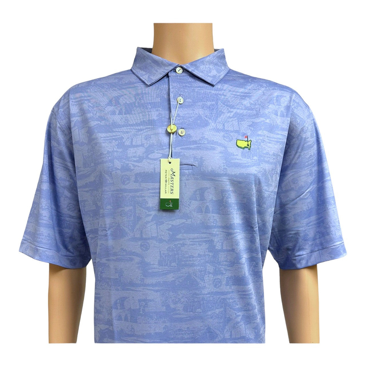 Masters Peter Millar Blue Augusta Scenery Print Performance Tech Polo