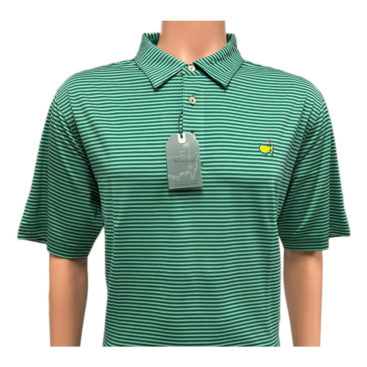 Masters Tech Green Stripe Performance Polo