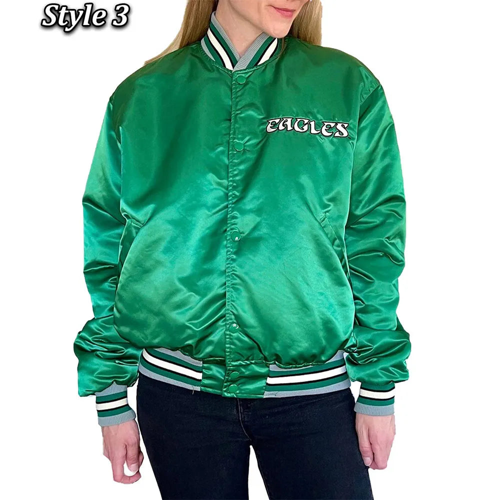 90’s Philadelphia Eagles Green Satin Bomber Jacket