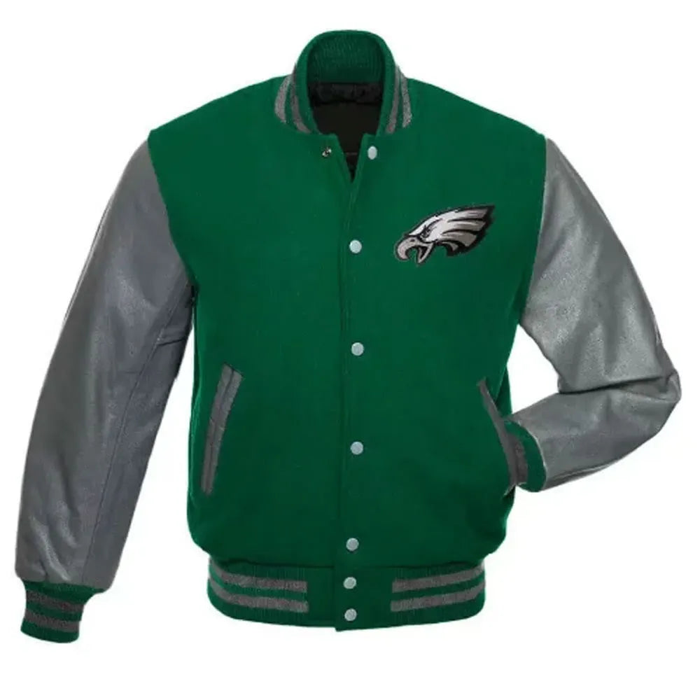 Philadelphia Eagles Green and White Letterman Jacket