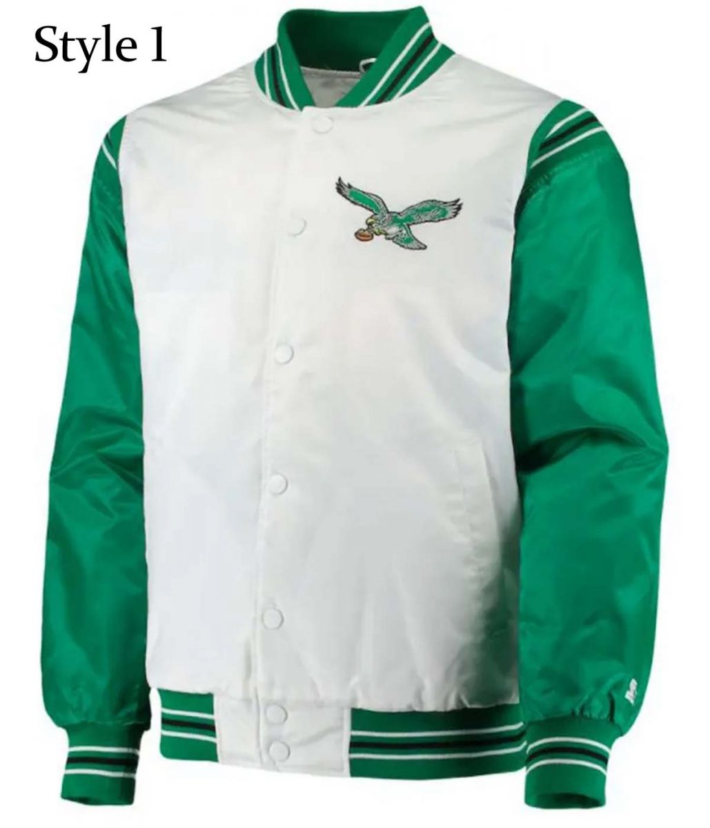 Renegade Philadelphia Eagles Starter Satin Green and White Jacket