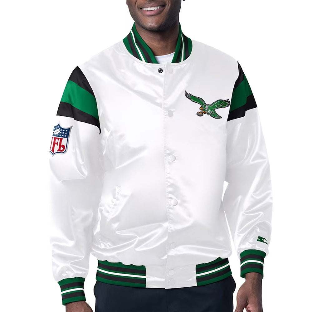 Satin Starter Philadelphia Eagles Midweight White Jacket