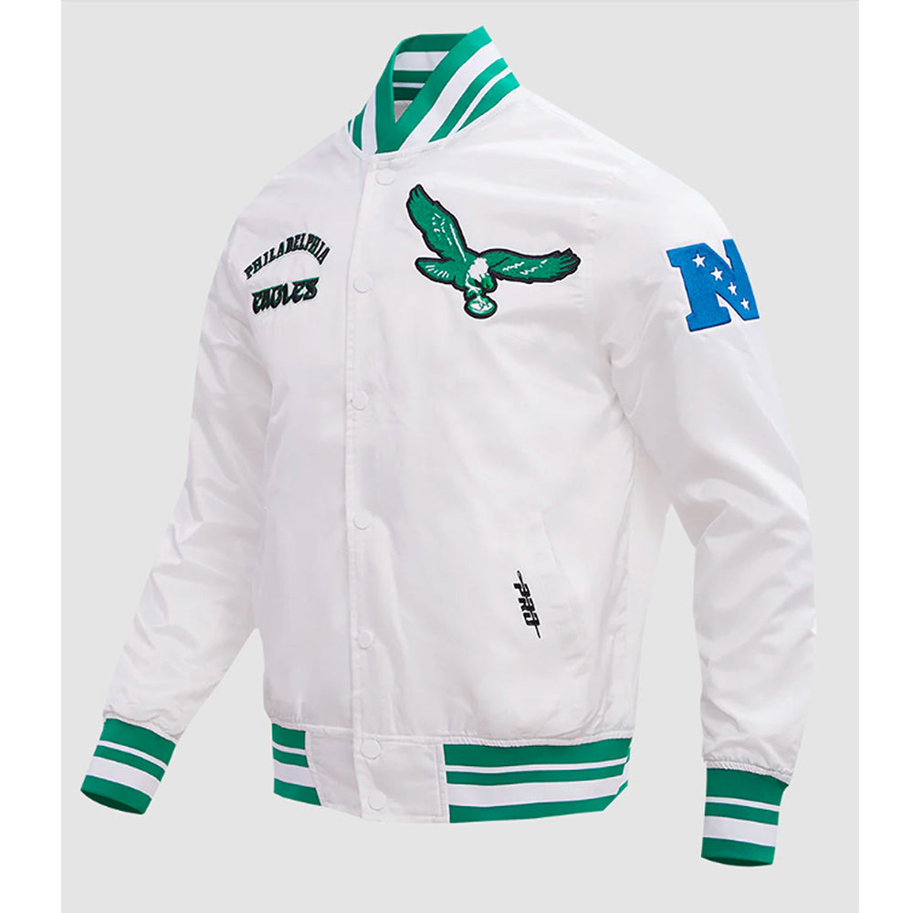 Philadelphia Eagles Retro Classic White Rib Satin Jacket