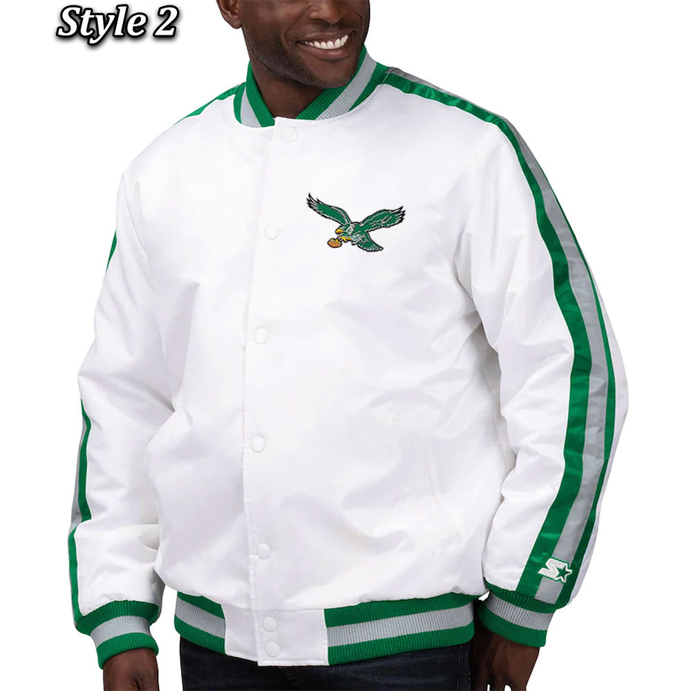 White Philadelphia Eagles Throwback D-Line Jacket