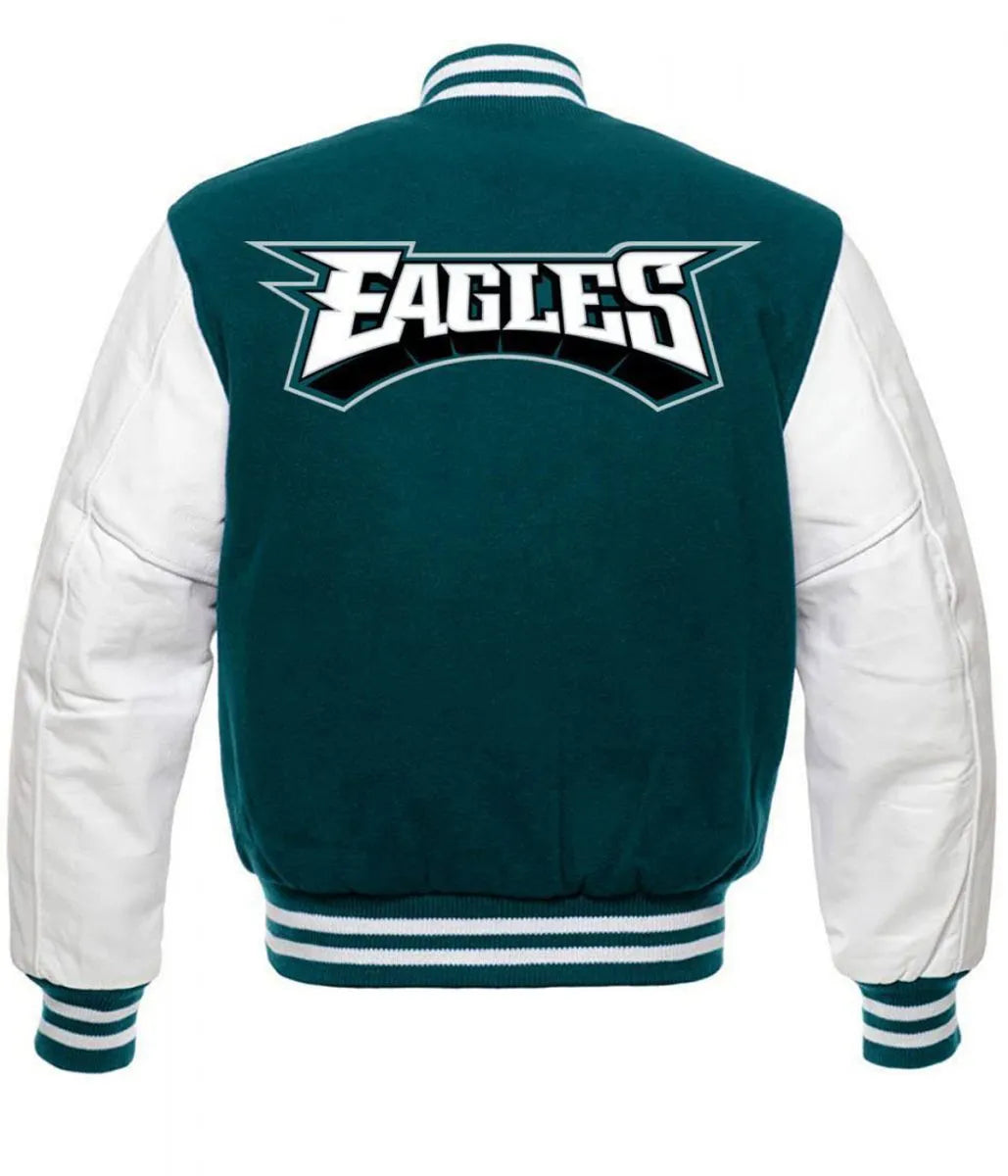 Philadelphia Eagles Green and White Letterman Jacket