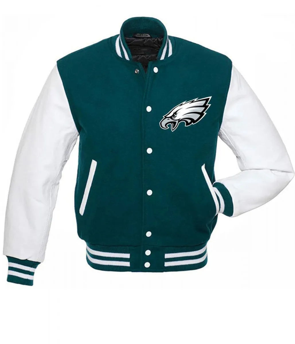 Philadelphia Eagles Green and White Letterman Jacket