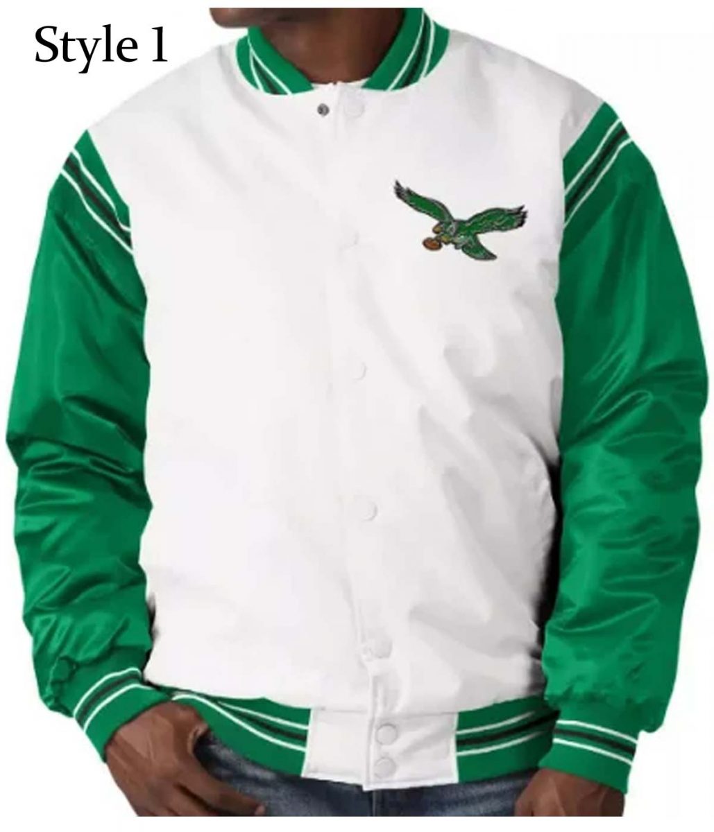 Renegade Philadelphia Eagles Starter Satin Green and White Jacket