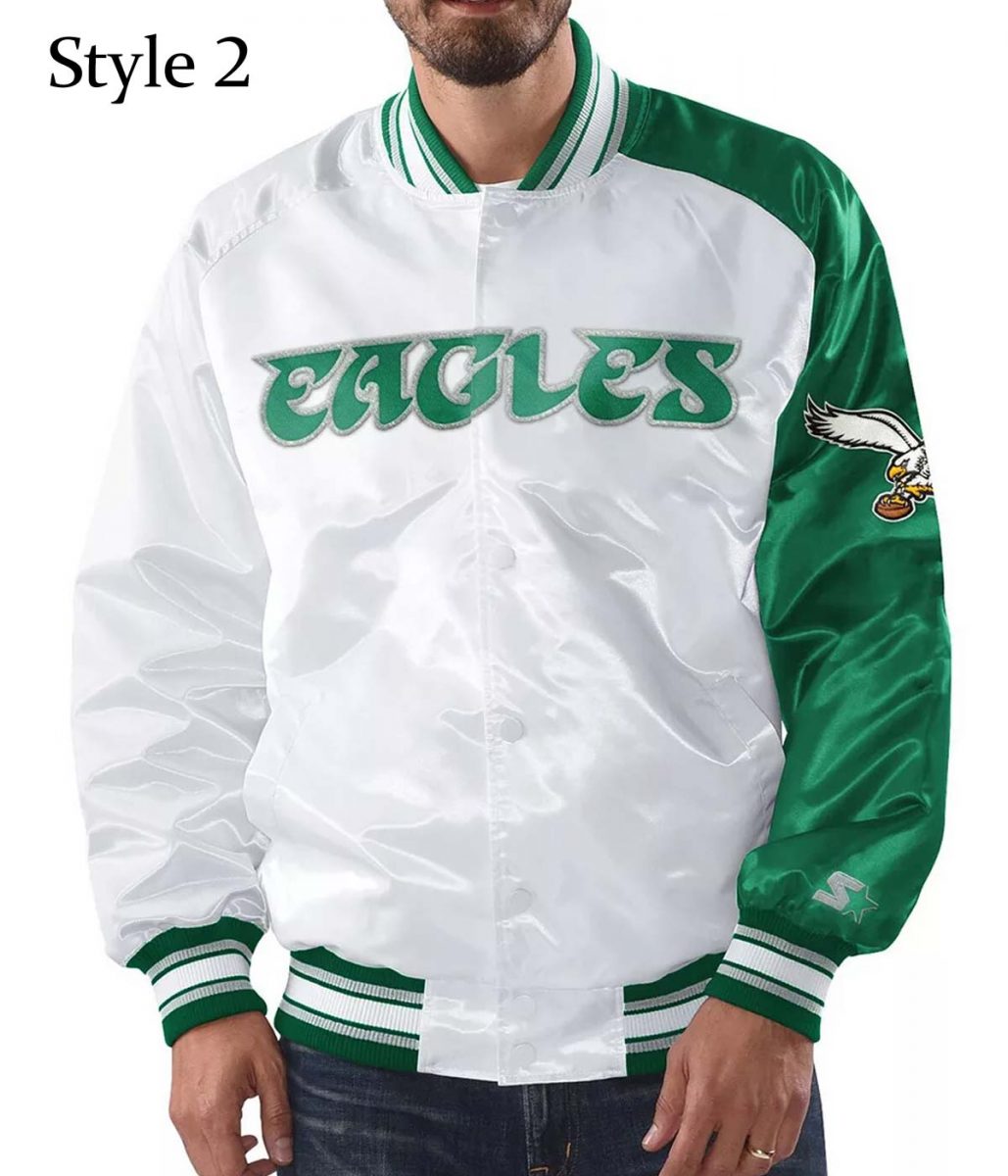 Renegade Philadelphia Eagles Starter Satin Green and White Jacket