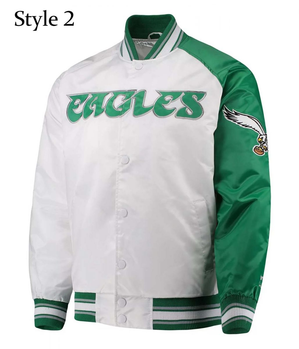 Renegade Philadelphia Eagles Starter Satin Green and White Jacket