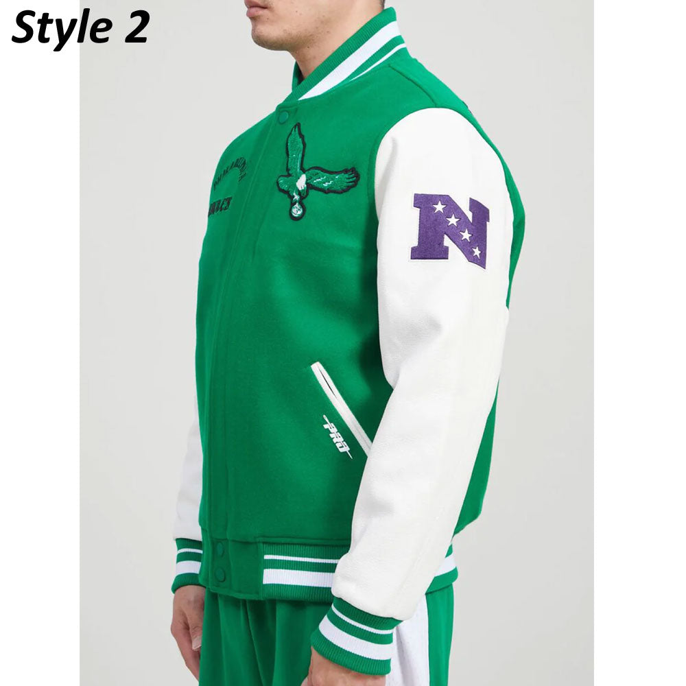 Cream/Green Philadelphia Eagles Retro Classic Varsity Jacket