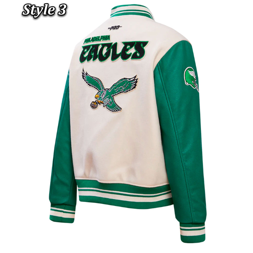 Cream/Green Philadelphia Eagles Retro Classic Varsity Jacket